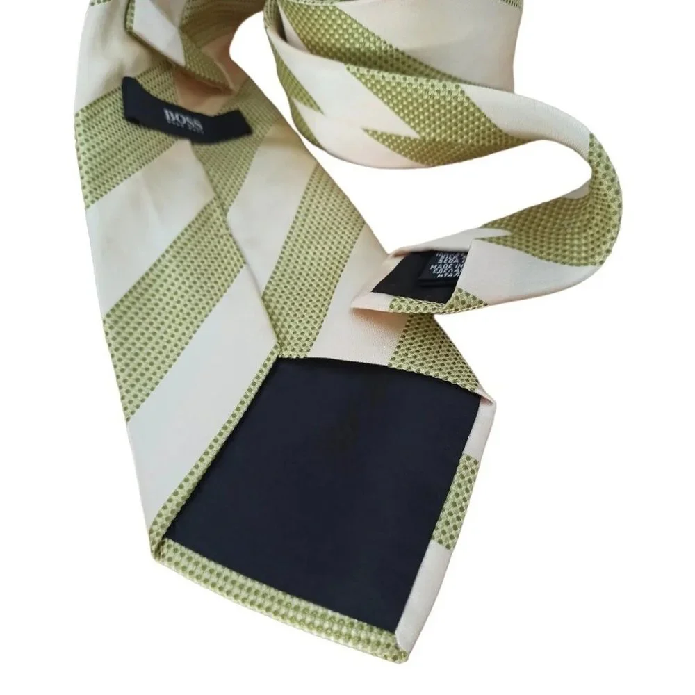 HUGO BOSS Ivory Striped Silk Tie ITALY 60